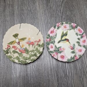 VTG 1996 Floral Hummingbird Ceramic Plate - Set of 2 5.25"